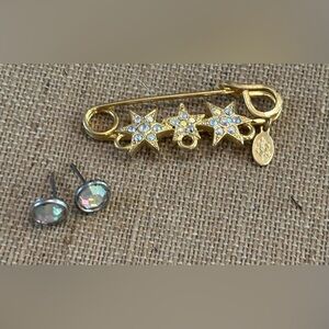 Kirk's Folly Pave Stars Safety Pin Brooch And Kirk’s Folly Earrings